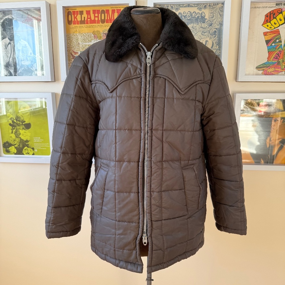 Vintage Brown Quilted Winter Jacket – Faux Fur Collar